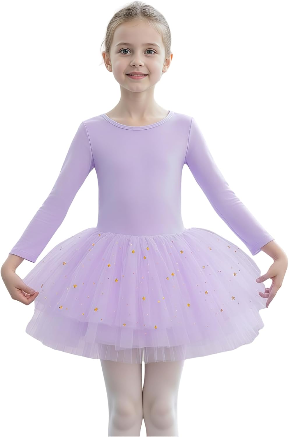 Toddler Girls Ballet Leotard Long Sleeve Tutu Dress with Shiny Skirt Kids Ballerina Dance Outfits