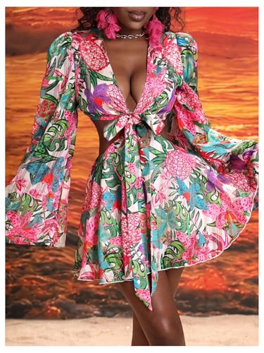 Image of BEAUDRM Women's Summer Tropical Dress Sexy Vacation Outfits Beach Sundress | Tropical Dresses for Women, Summer Dress, Two Piece Sets, Summer Outfits