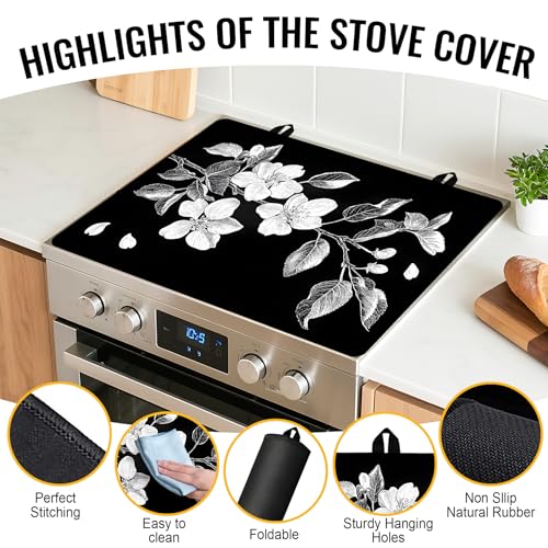 Image of Stove Top Cover for Electric Stove,Glass Stove Top Cover, Heat Resistant Glass Cooktop Cover, Stovetop Protector, Kitchen Decor, Dish Drying Mats Cover for Ceramic Washer Top 28.5x20.5 inch