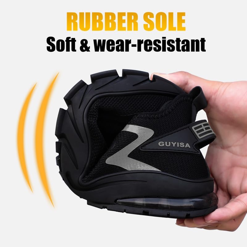 Miniatura 4 de GLANOUDUN Zapatos de punta de acero para hombre, zapatos de trabajo ligeros para hombres, zapatos de trabajo negros con punta de acero, zapatos de