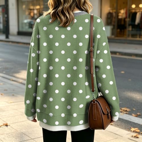 Waffle Knit Womens Oversized Sweatshirt Crew Neck Polka Dot Layered Shirts - image 6