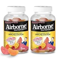 Airborne 750mg Vitamin C Gummies for Adults, Immune Support Gummies with Powerful Antioxidants VIT C & E, Caffeine Free - 2x63ct Bottle (42 Servings), Assorted Fruit Flavor