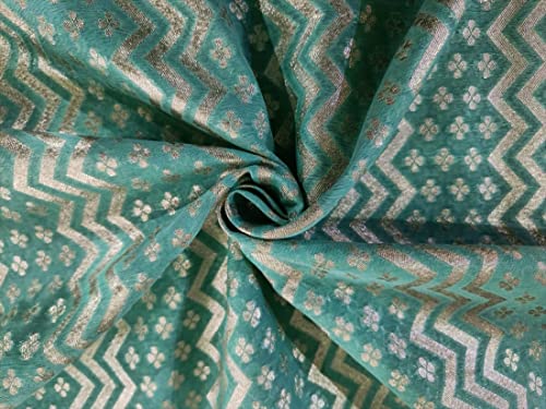Tissu jacquard au mètre brocart vert menthe argent Lurex Bro847 pour couture et ameublement