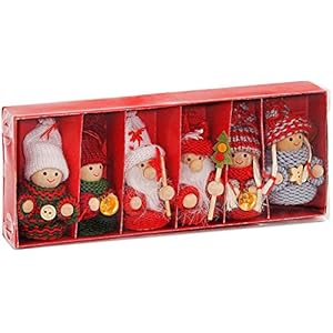 6 piece set knitted christmas tree hanging dolls wood knit decoration ornaments  urban country home decor