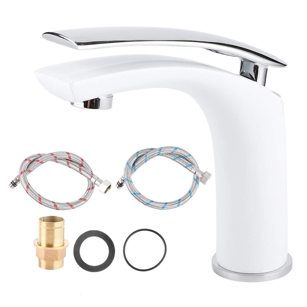 AYNEFY ViaGasaFamidoGrifo de baño Mezclador Monomando de Agua fría y Caliente Monomando de Lavabo con diseño de cerámica Blanca Mezclador de Lavabo Mezclador de Lavabo para baño
