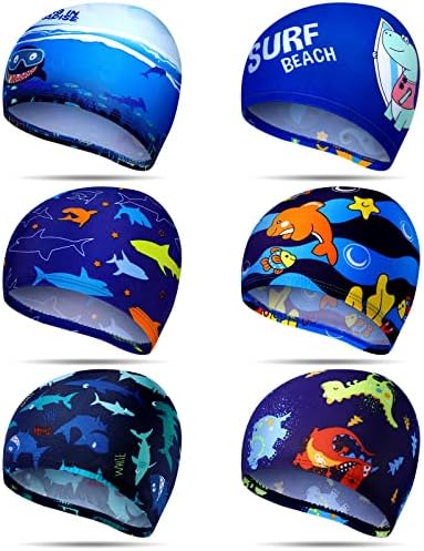 3 Pieces Kids Swim Caps for Boys Girls Age 1-6 Swimming Cap Pool Cap for Kids Child Swim Caps for Toddler Youth Quick Dry Fun Cartoon Swimming Cap