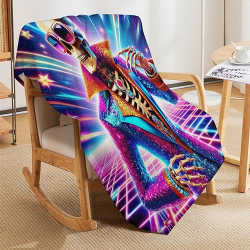 Manta de calavera de discoteca mullida estampada y manta de franela grande de sofá 5