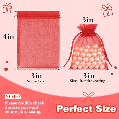 Image of Crweety 50 Pcs Red Organza Bags 3x4 In, Small Mesh Gift Bags with Drawstring, Sheer Gift Pouch for Jewelry Sachet, Wedding Party Favor, Candy, Bridal Shower, Baby Shower Decor & Graduation Gifts