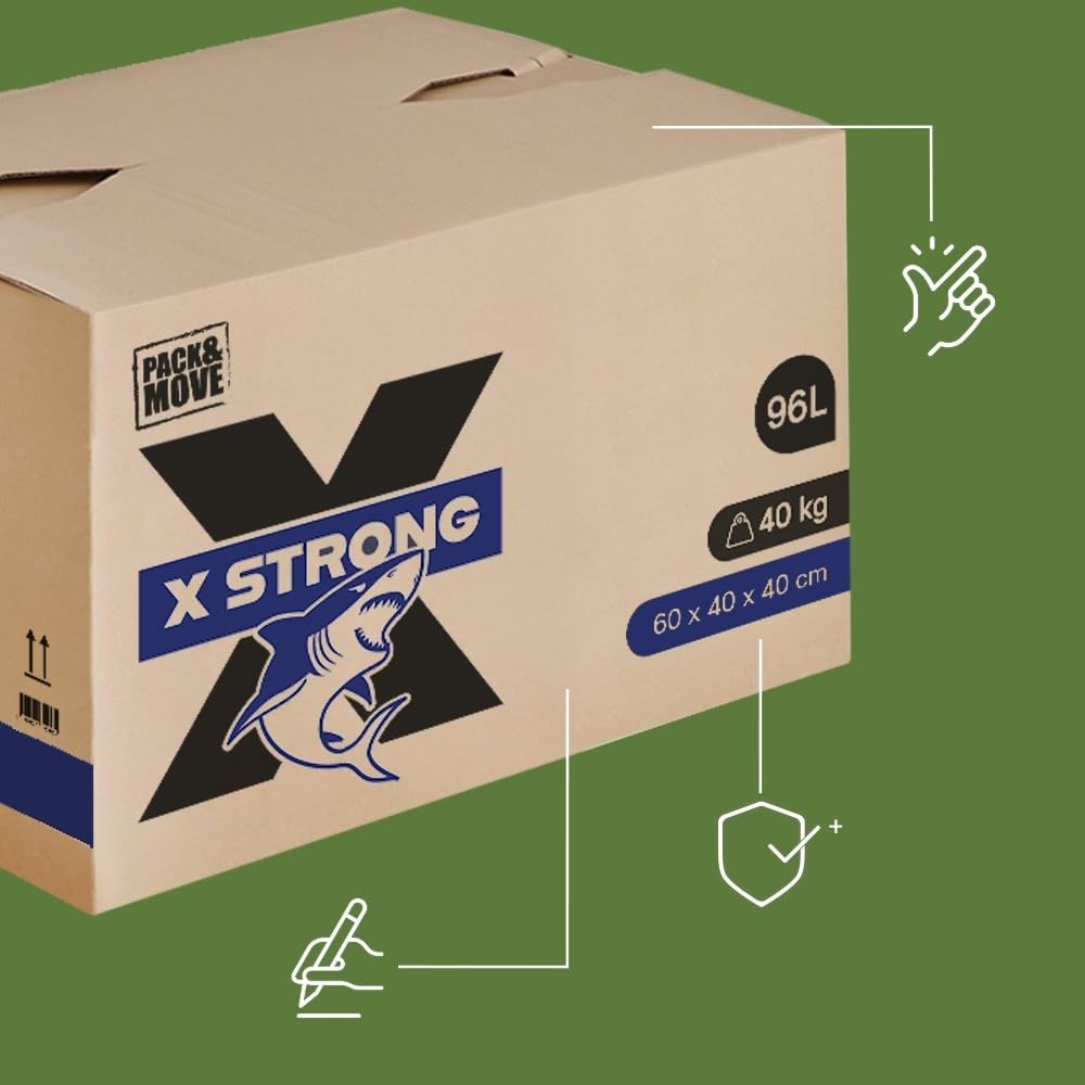 Pack and Move - Zestaw 15 kartonów do przeprowadzki X Strong - 60 x 40 x 40 cm - Obciążenie 40 kg - ekstremalna wytrzymałość - duża pojemność