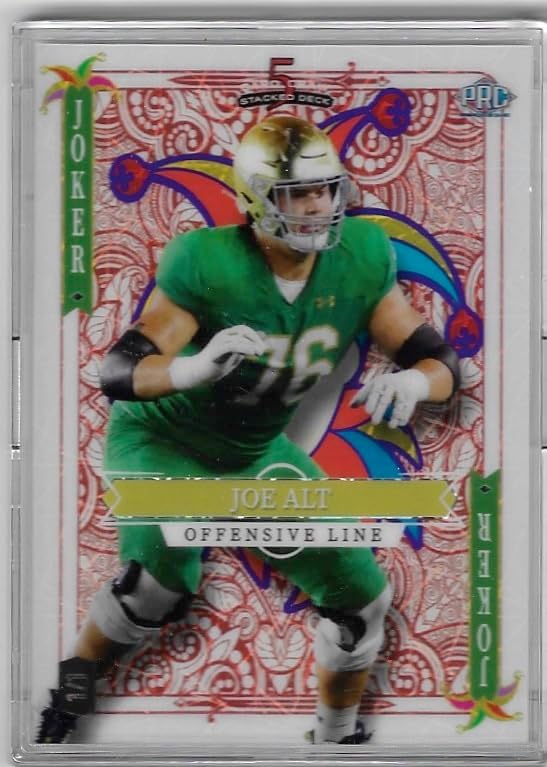 Joe Alt RARE Serial Numbered #1/1 Pink Joker Pulsar Foil Board Parallel 5 Card Draw Stacked Decked PRC Rookie Card Collectible Football Card - 2023 Wild Card 5 Card Draw Stacked Deck Football Card #SD-JA (Chargers)