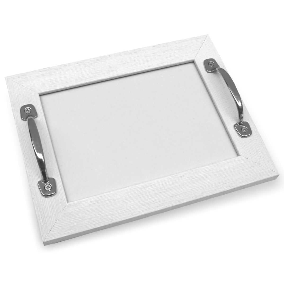Vassoio in legno bianco con tela aida da ricamare a punto croce, finestrella 11x16