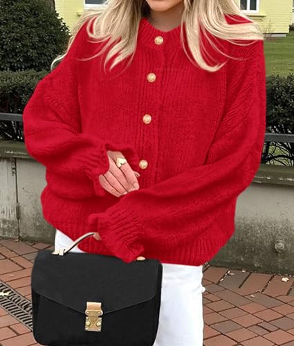 PRETTYGARDEN Womens Cropped Cardigans Trendy 2025 Ruffle Open Front Chunky Knit Sweater Oversized Button Down Fall Clothes4