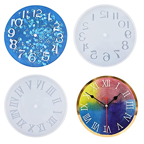 2 Stücke Uhr Harzformen Wanduhr Gießform Silikonharz Formen römische Ziffern Arabische Ziffern Harz Silikonform Kreative Wanduhr Silikonform Resin Handwerk DIY