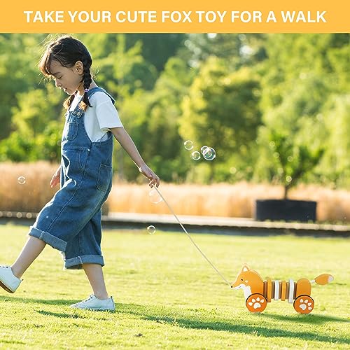 Image of Baby Toys Car,Wooden Pull Along Toddler Toy, Developmental Toy for 1 Year Old Girl Boy Birthday Gift (Fox)