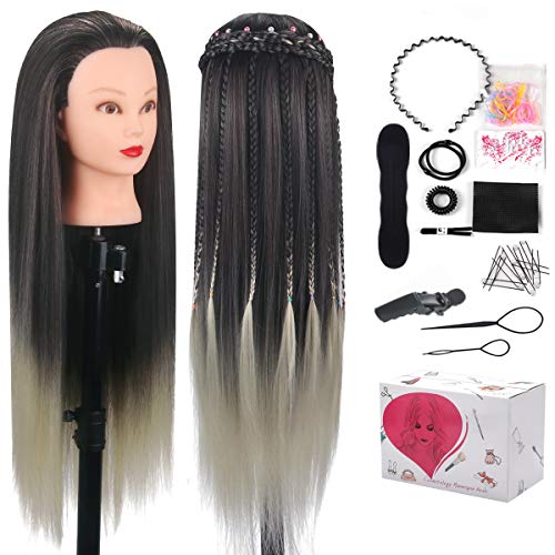 26\" Cosmetology Mannequin Head with Hair, Mcwdoit Mannequin Manikin Head Hair Practice Cosmetology Hair Doll Head Styling Hairdressing Training Braiding Heads with Clamp Holder and Tools