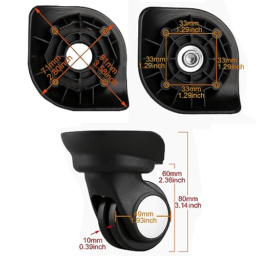 BQLZR Luggage Spinner Wheel Luggage Wheels Replacement 3.15" W003 Black Right for Suitcases Repair Part Pack of 24