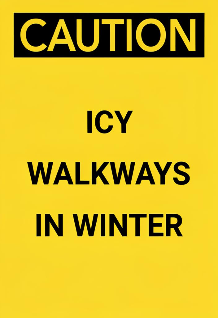 peiyeety Caution Icy Walkways in Winter Tin Sign 12x8 Inch, Yellow & Black Safety Warning Metal Plaque, Easy-Hang Wall Decor for Driveway, Entryway, Garage, Business, Winter Weather Alert