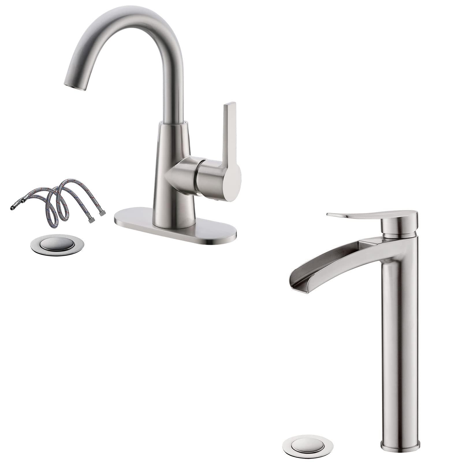 Nfusrxmbk Brushed Nickel Bathroom Sink Faucet, Rv Bathroom Faucet, With Pop Up Drain And Water Supply Line By, Ns-Sf01-Bn-V+We10-Bn