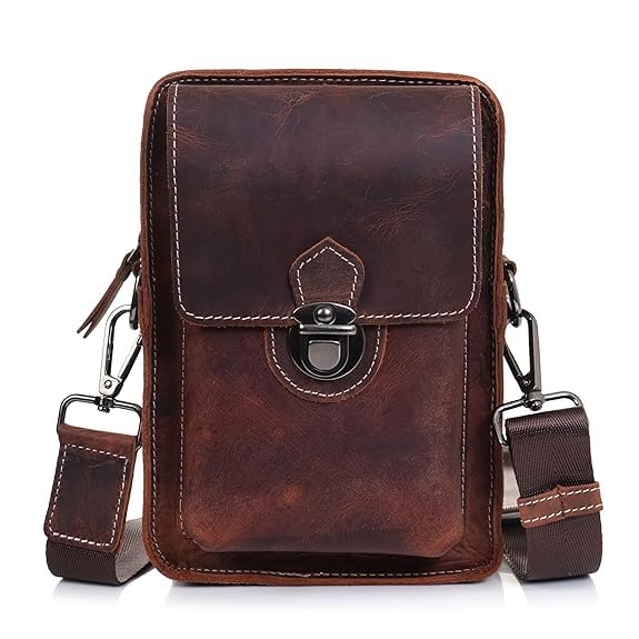 mensch 3 in 1 Stylish Crunch Leather Messenger/Crossbody/Sling Bag with belt slot, detachable holding strap, Multi-Pocket Travel Casual Shoulder Strap and universal hook (Hunter Brown)-picture-18
