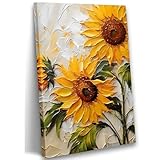 Sunflower Canvas Wall Art, Sunflower Paint Stripe Painting Poster, Yellow Flower Wall Decor, Summer Flower Picture for Wall Living Room Bathroom Bedroom Home Decoration 12*18 in ( Stretched Canvas on A Wooden Frame)