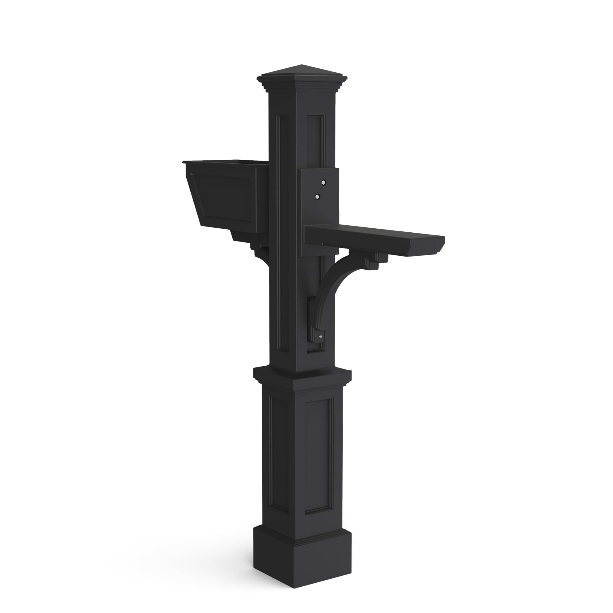 Mayne Inc. Westbrook Plus Mail Post - Black - 40.5in L x 8in W x 56.5in H - Standard Post, Arm Plus & Planter (5830-B)