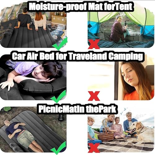 Image of VAVSU PVC Car Camping Mattress | Inflatable Travel Bed with 2 Air Pillows | Portable Sleeping Air Couch for SUV, Car & Outdoor Use (Grey)