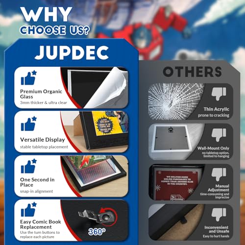 Image of JupDec Comic Book Frame, Premium Wood Display Case for 6 11 /16 inch x 10 3 /16 inch Comic, Wall Mount or Tabletop Stand, Layered Design with Positioning Mat, Perfect for Home Decor, 1 Pack