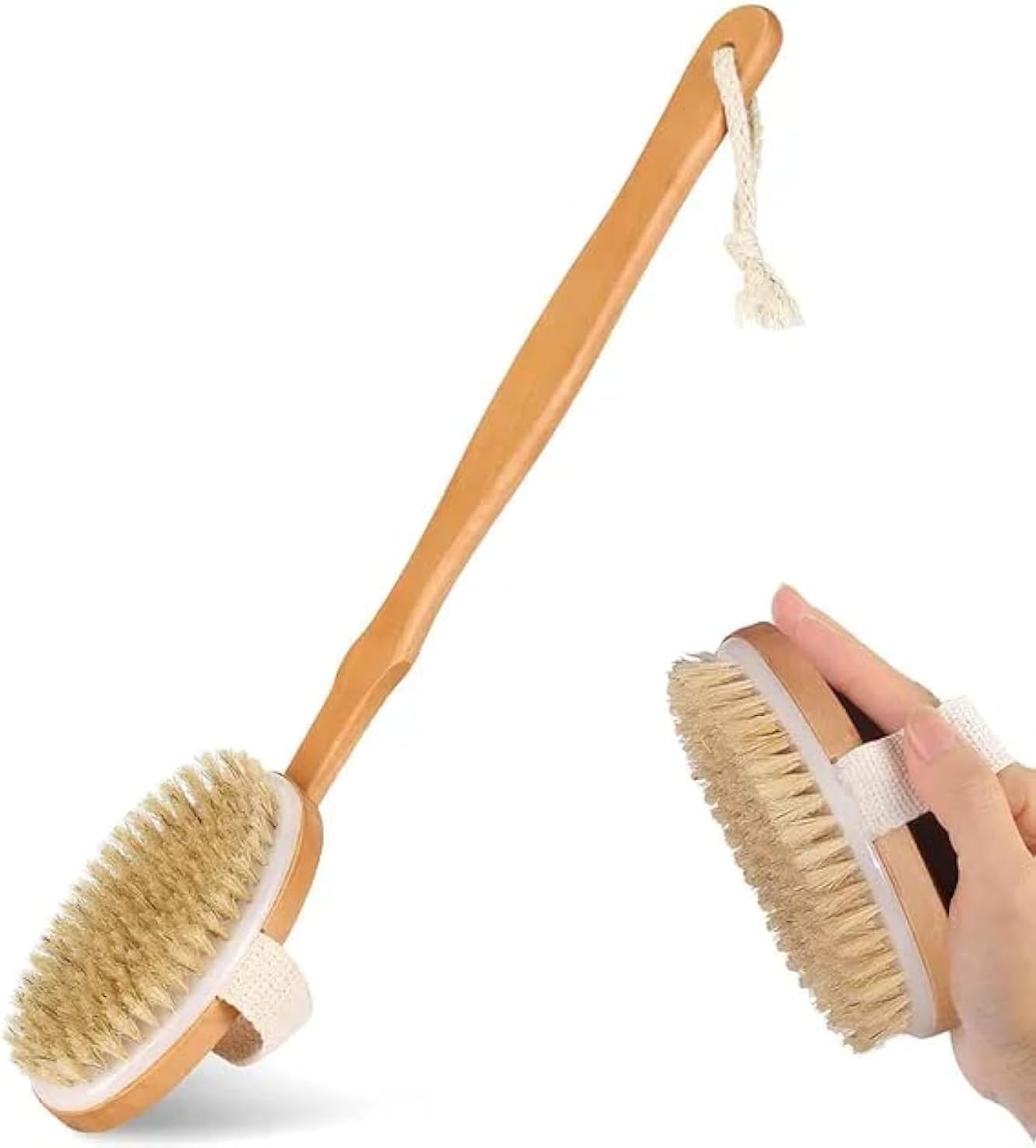 Back Brush for Women & Men | Natural Bristle Bath Brush | Dry Brushing Body Brush | Exfoliating Skin Brush | Removes Dead Skin & Improves Blood Circulation | Brown | Pack of 1-image-43