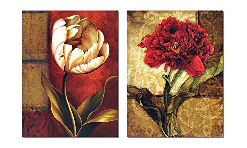 XM Art 2pc Unframed Flower Oil Painting Canvas Wall Art