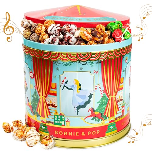 Christmas Popcorn Gift Tin - Gourmet Food Gifts - Plays Music - Chocolate & Popcorn Gift...