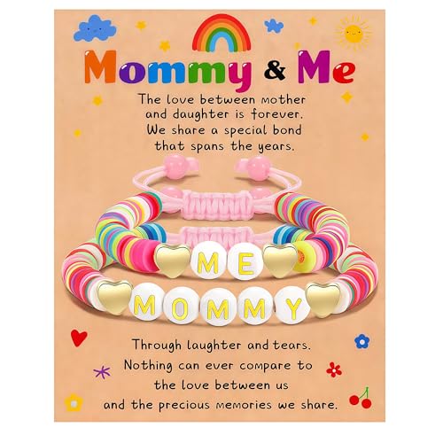 Image of First Day of School Matching Heart Bracelets for Mommy and Me,Back to School Supplies Gifts Mother and Daughter Bracelets
