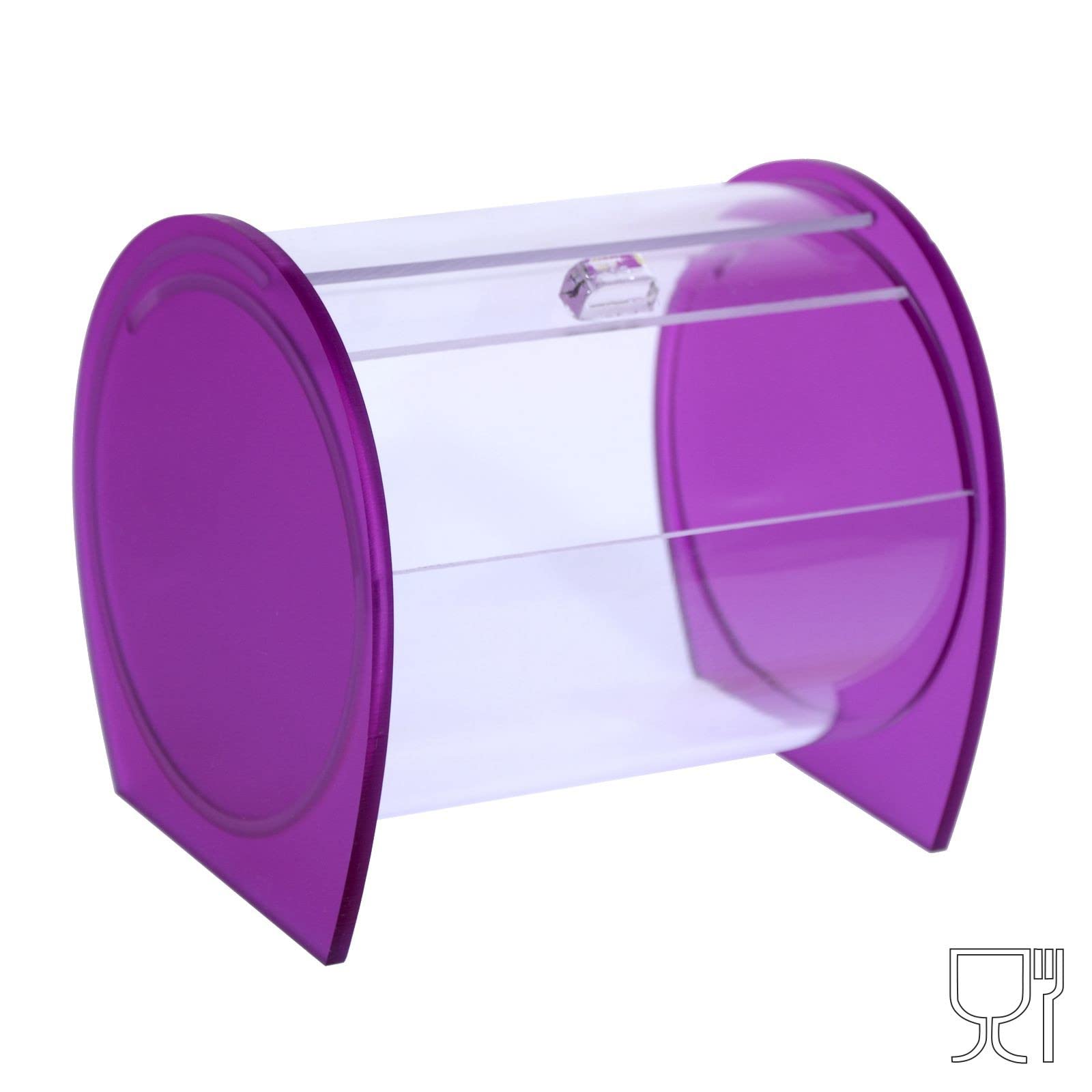 Portacaramelle confezionate sezione circolare in plexiglass trasparente e con pannelli laterali in plexiglass satinato FUCSIA - Misure totali: L 15 x P 14 x H 14 cm