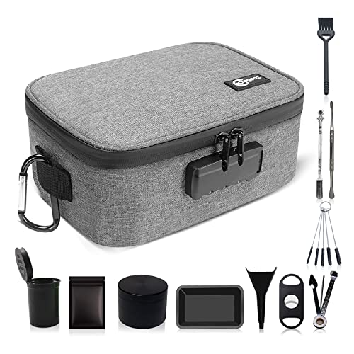 Egooz Large Smell Proof Bag with 11 PCS Accessories - Waterproof On the Go Smell Proof Containers Case with Lock for Travel and Home, Kitchen Odorless Box for Storing Your Products, Grey