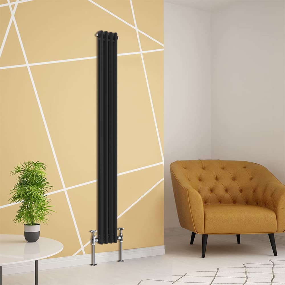 Warmehaus Traditional Radiator 2 Column Black Vertical 1800x200mm
