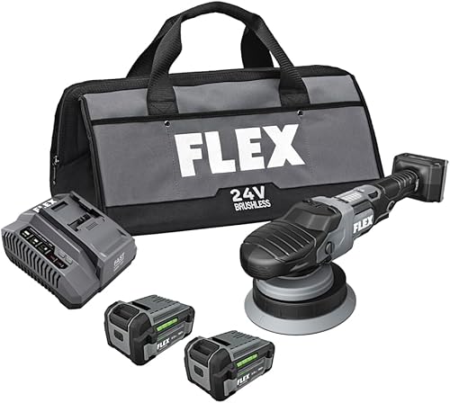 FLEX Kit de pulidora orbital aleatoria sin escobillas de 24 V con (2) batería de litio de 5.0 Ah y cargador rápido de 160 W - FX3321-2C