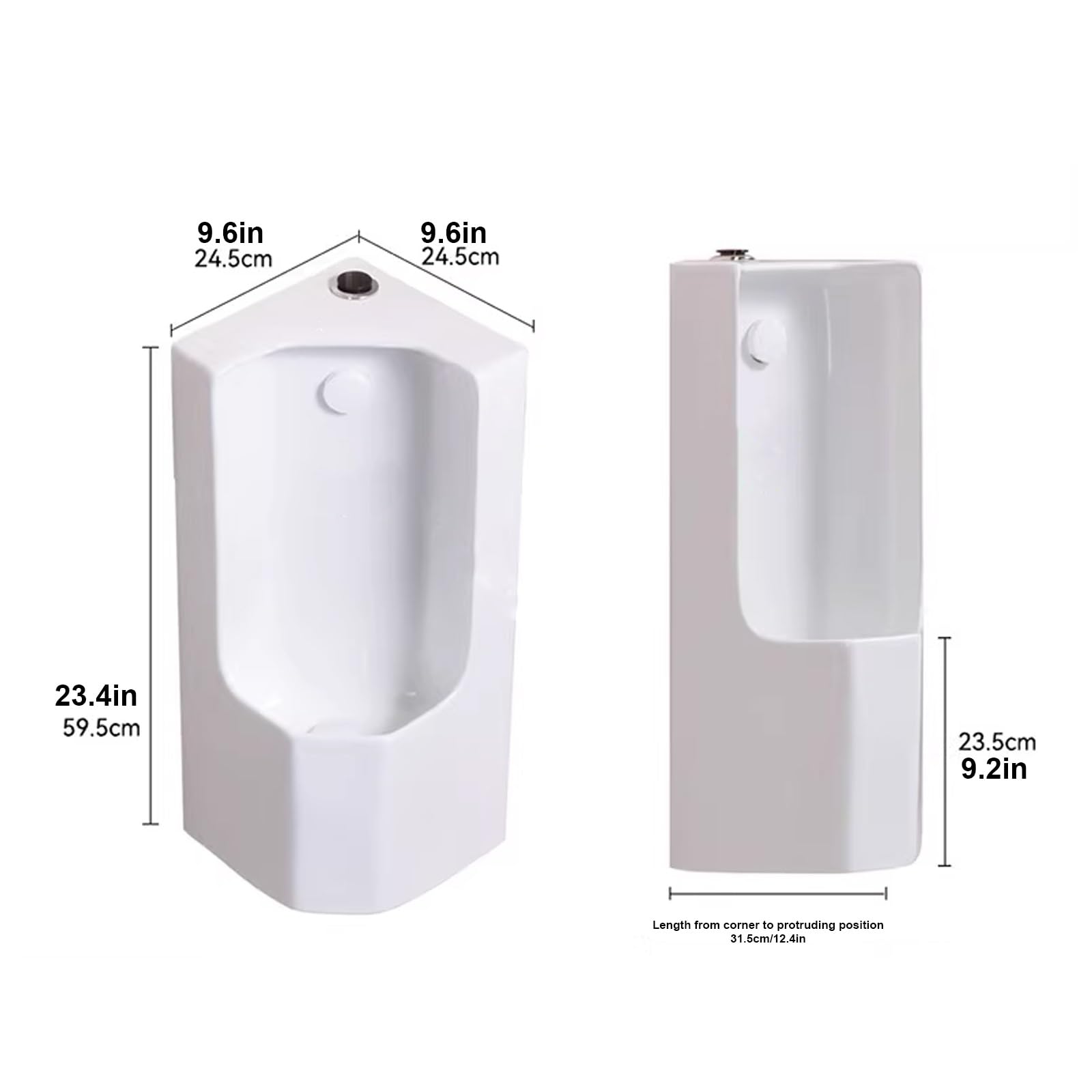 Orinatoi Angolari per Bagni Maschili, Orinatoio Sospeso con Sensore di Scarico e Pulsante di Scarico, Scarico a Parete e a Pavimento (universale), per Bagno, KTV, Carcere, Bar