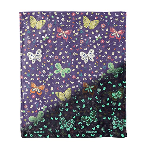 Forestar Glow In The Dark Blanket For Girls, Toys For 1 2 3 4 5 6 7 8 9 10 Year Old Girls Birthday Gifts, Soft Warm Furry Kids Throw Blanket, Gifts For Gilrls, 50"×60" Butterfly Purple #TOP5