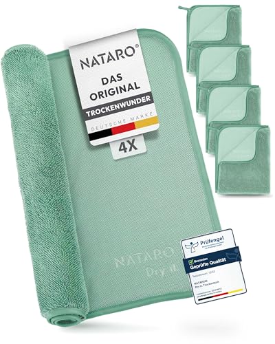 NATARO 4 Stück Fast Dry it. Premium Trockentuch für Duschkabine Auto Haushalt Camping DAS ORIGINAL extra saugfähiges Microfasertuch fusselfrei kratzfrei Shiny Wipes Tücher 40x50cm