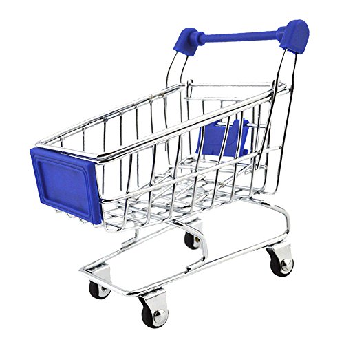 B Blesiya Mini Supermarkt Schubkarre Einkaufswagen Einkaufskorb Spielzeug für Kinder Kaufladen Rollenspiel - Dunkelblau