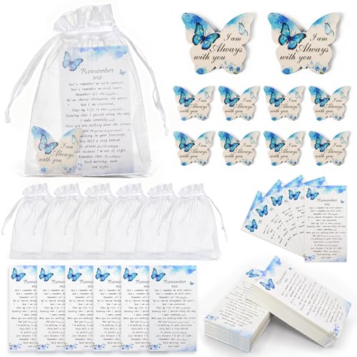 GUDELAK OurWarm 100 Sets Funeral Favors for Guests, Celebration of Life Favors Wooden Butterfly Pocket Hug Token with Funeral Prayer Cards and Organza Bags, As Memorial Gifts and Funeral Decorations