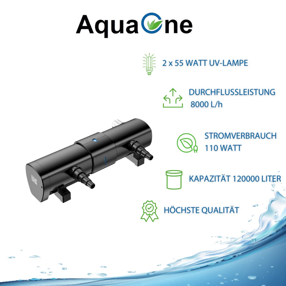 AquaOne Zestaw filtrów komorowych z pompą do oczka wodnego i oczyszczaczem wody, pompa filtrująca CBF-550 B do stawu o pojemności do 90 000 litrów, kompletny zestaw z oczyszczaczem UVC 110 W, pompa