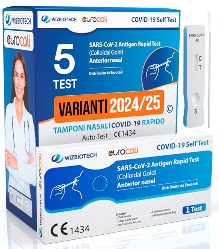 5x Tamponi COVID 19 – Test Nuove Varianti 2025 – Tamponi Rapidi Nasali Certificati per Uso Domestico, Risultato Rapido