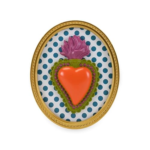 Natale Cornice ovale oro con cuore multicolor 22x18 cm, MAISON20