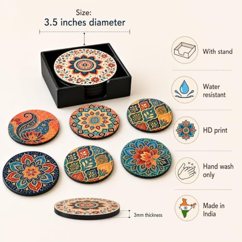 Image of Zesta Coasters for Cups Set of 6 / Wooden Coasters for Bar Accessories for Home /Tea Coaster Set of 6 / Waterproof Dining Table Decor Glass Cover