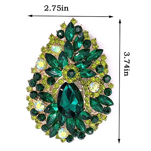 Laxpicol Women's Vintage Green Austrian Crystal Elegant Flower Teardrop Brooch Gold Tone #TOP5
