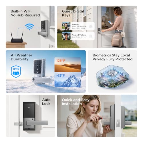 TCL Smart Lock with Handle, Fingerprint Deadbolt Keyless Entry Door Lock - image 7