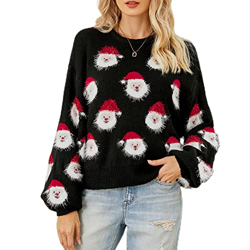 Image of JUNBOON Women's Casual Leopard Print Knitted Pullover Sweaters Long Sleeve Crew Neck Jumper Tops