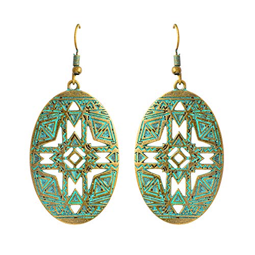 Preisvergleich Produktbild MoGist Ohrring Retro Grünes Durchbrochenes Oval Ohrringe Damen Langer Abschnitt Hängeohrringe Ohrringe Anhänger Legierungschmuck Geschenke
