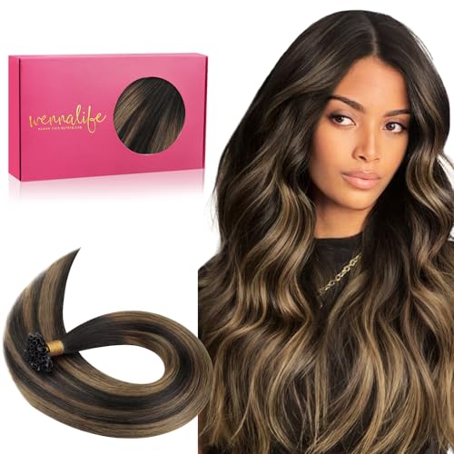 Image of WENNALIFE U Tip Hair Extensions Human Hair, 50g 50s 18 Inch Balayage Dark Brown Mixed Chestnut Brown Remy Hair K Tip Hair Extension Real Human Hair Invisible Straight Keratin Hair Extension