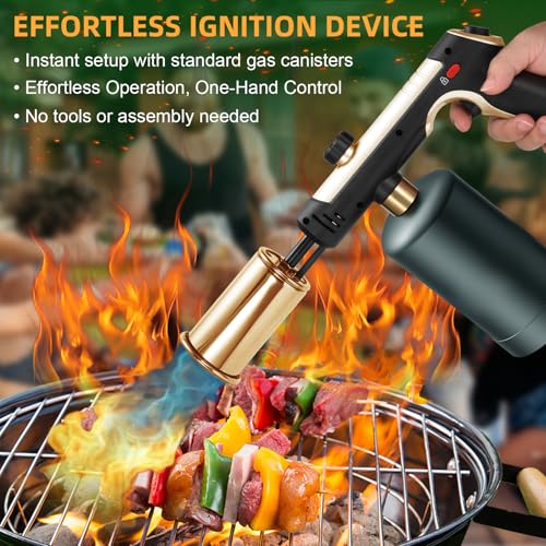 Image of Powerful Propane Torch with One-Touch Max Fire, Adjustable Kitchen Torch with Safety Lock, Flamethrower, Blow Torch Gun for Grill, BBQ, Sous Vide, Campfire Starter (Tank Not Included)